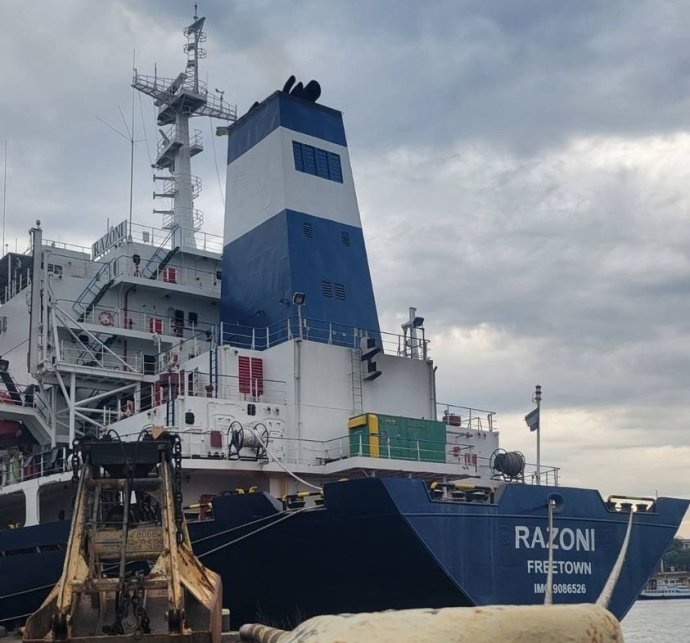 Loď Razoni vyplula z Oděsy v pondělí 1. srpna. Zdroj: Ukrajinské ministerstvo infrastruktury