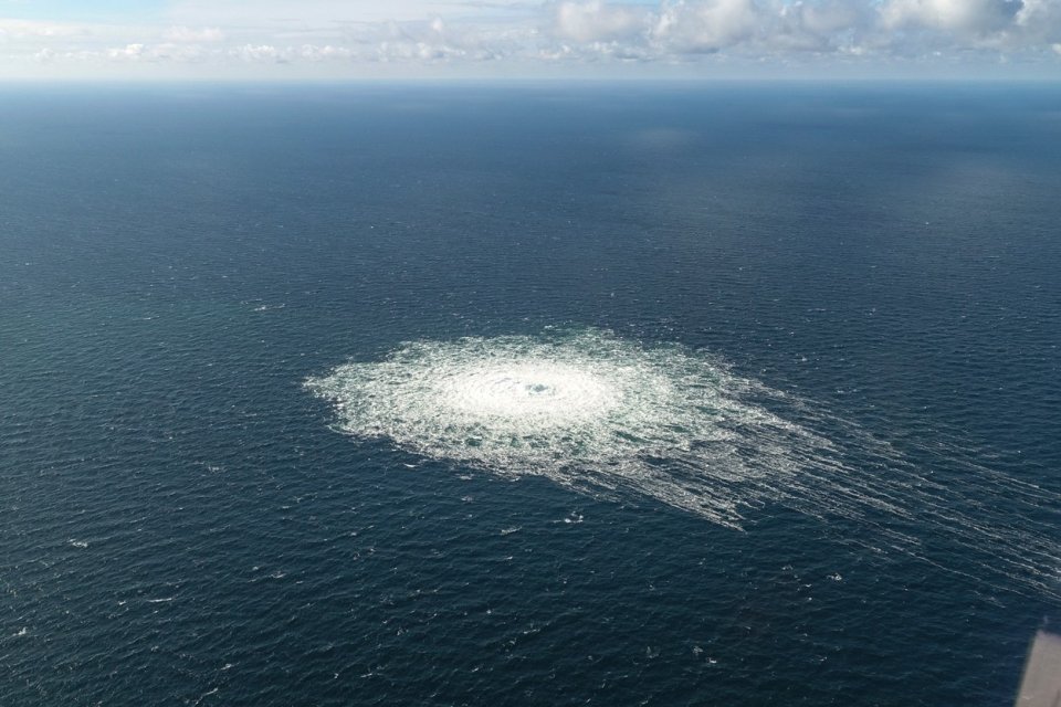 Zčeřená hladina moře po úniku plynu poblíž dánského ostrova Bornholm. Foto: ČTK / AP