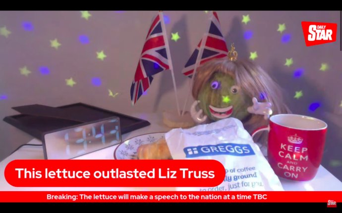Rekordně krátké působení Liz Trussové se stalo předmětem i řady žertíků. Foto: YouTube