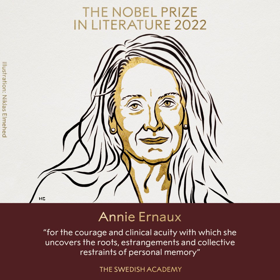 Annie Ernauxová. Foto: Nobel Prize