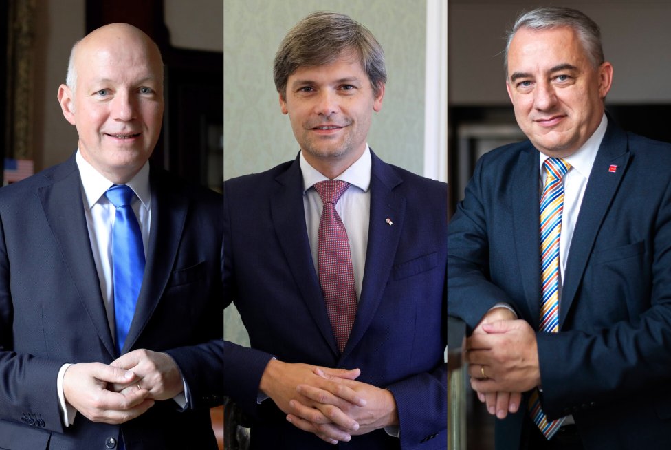 Prezidentští kandidáti Pavel Fischer, Marek Hilšer a Josef Středula. Foto: Koláž Deník N