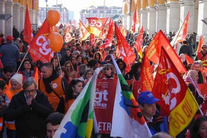 Demonstrace proti důchodové reformě v Nice na jihu Francie, 19. ledna 2023. Foto: Lionel Urman, Panoramic via Reuters