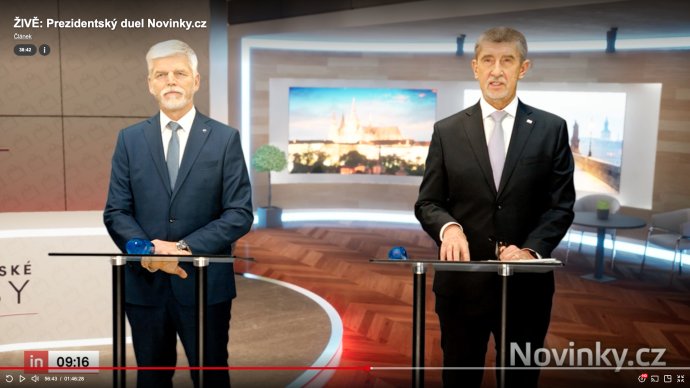 Prezidentští kandidáti Petr Pavel a Andrej Babiš v další ze série debat. Reprofoto: Novinky.cz