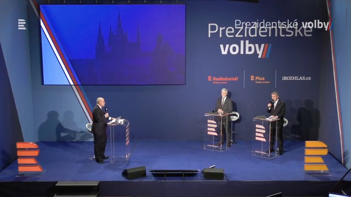 Prezidentští kandidáti Petr Pavel a Andrej Babiš v poslední debatě krátce před začátkem druhého kola voleb. Reprofoto: Český rozhlas
