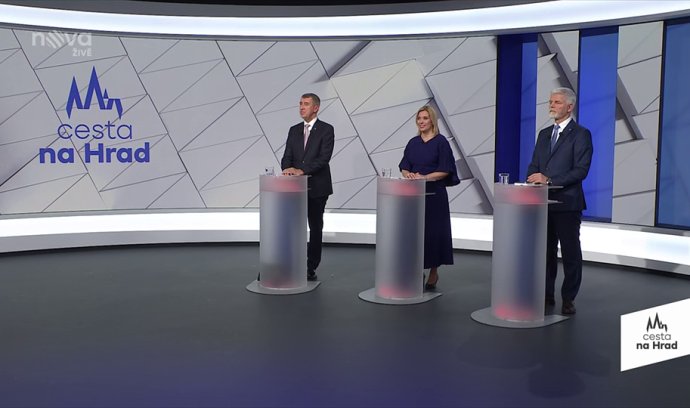 Andrej Babiš, Danuše Nerudová a Petr Pavel v debatě na TV Nova. Foto: ČTK