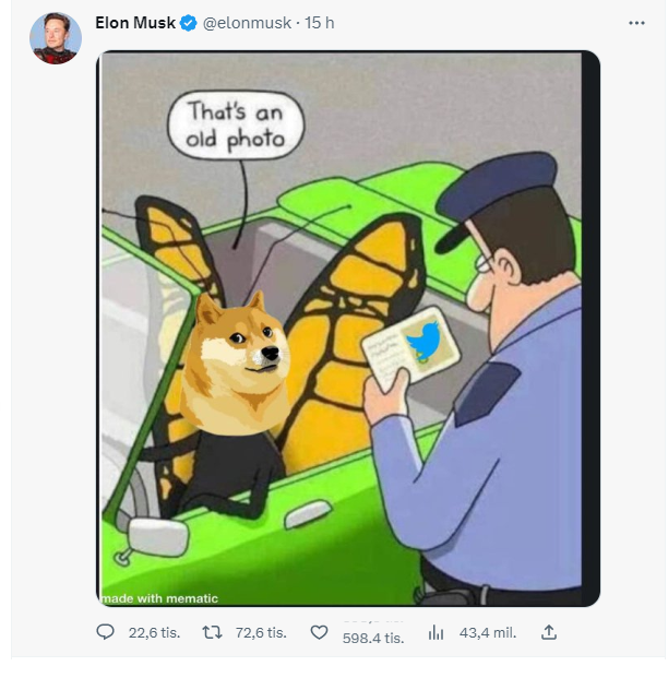 Tweet, který Elon Musk ohlásil změnu loga Twitteru. Reprofoto: Twitter Elona Muska