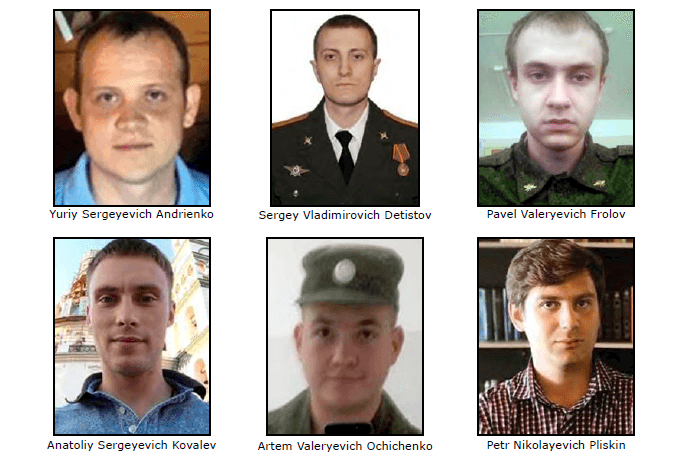 Jména a tváře mužů, které FBI před časem označila za hackery pracující pro ruskou vojenskou rozvědku GRU. Foto: FBI