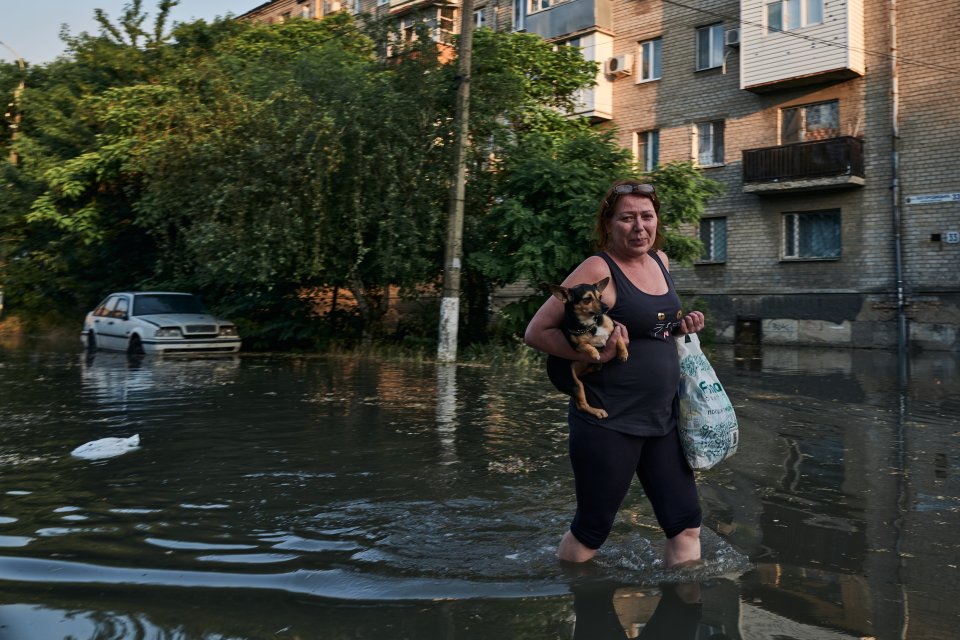 Záplavy z Kachovské přehrady. Foto: Twitterový účet Volodymyra Zelenského