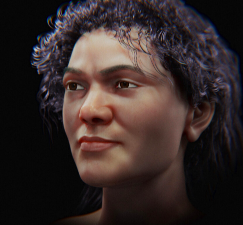 Rekonstrukce obličeje pravěké ženy. Zdroj: Vědecký tým A Aproximação Facial Digital 3D de Zlatý kůň 1 (45 000 AP)