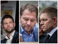 Šimečka, Matovič a Fico. Foto: Tomáš Hrivňák a Tomáš Benedikovič, Denník N, koláž Deník N