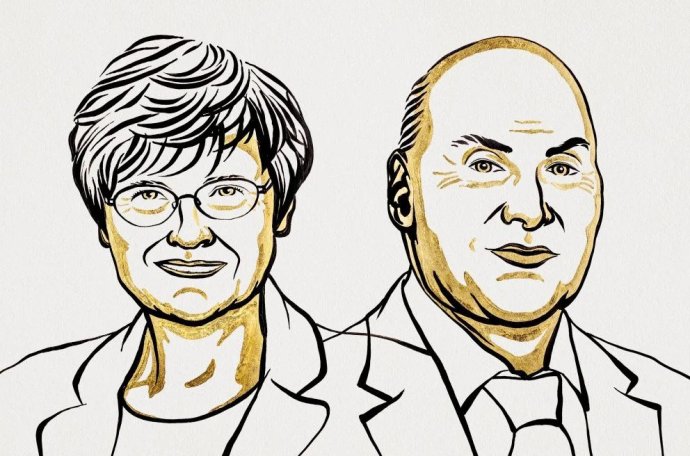 Katalin Karikó a Drew Weissman. Kresba: Ill. Niklas Elmehed © Nobel Prize Outreach