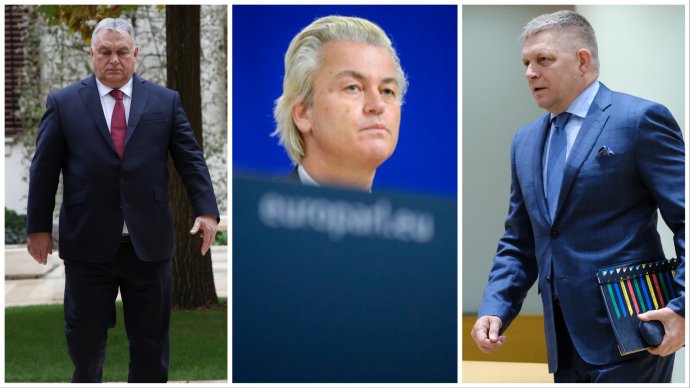 Dlouholetý premiér Maďarska Orbán, vítěz voleb a zatím jen adept na funkci premiéra v Nizozemsku Wilders a čerstvý (ale už počtvrté) premiér Slovenska Fico. Foto: EU