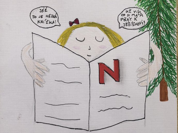 Ilustrace ke Speciálu o dětských knihách od jedenáctileté Mii a jedenáctileté Elly.