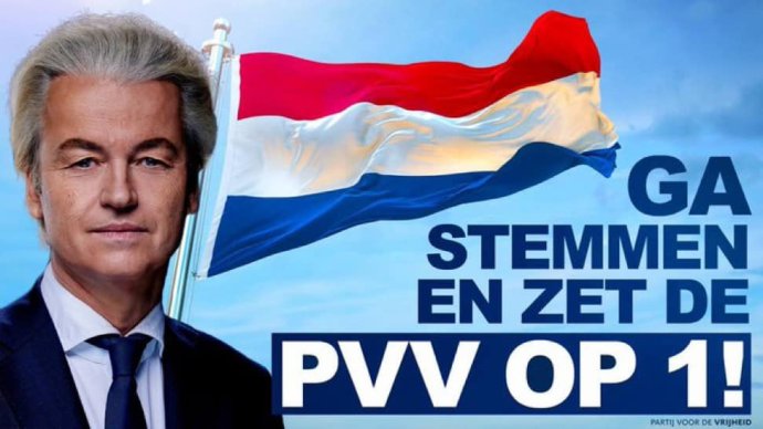 Jdi volit, ať je PVV první. Volební heslo Wildersovy strany. Tentokrát už se vyplnilo. Foto: PVV, Wildersův facebookový profil