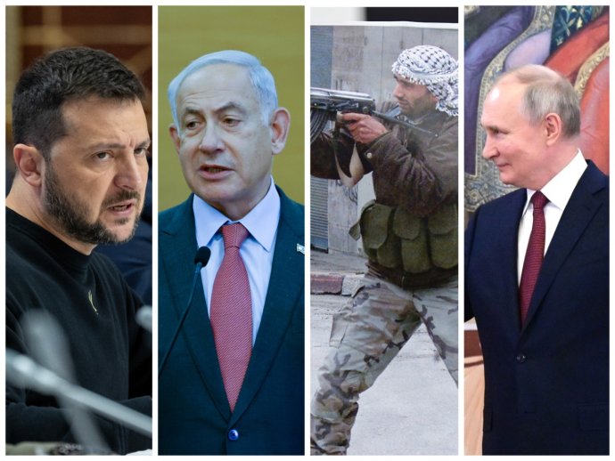 Ukrajina potřebuje na své straně Izrael, který bojuje s Hamásem, ale musí být na pozoru před Ruskem, které z toho všeho těží. Foto: EU, izraelská vláda, Reuters a Kreml, koláž: Deník