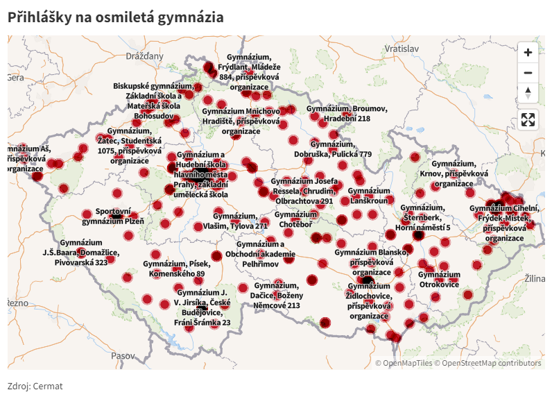 Kolik přihlášek na víceletá gymnázia 2024?