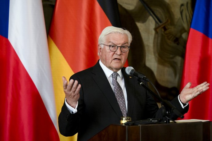 Německý prezident Frank-Walter Steinmeier hovoří na tiskové konferenci po setkání s českým prezidentem Petrem Pavlem Foto: ČTK