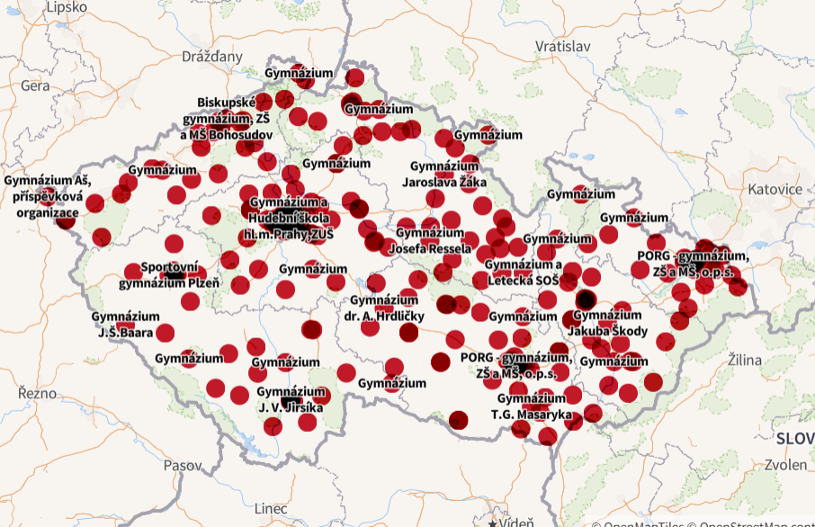 Interaktivní mapy: Jak obtížné je dostat se na osmileté gymnázium, kam chce vaše dítě