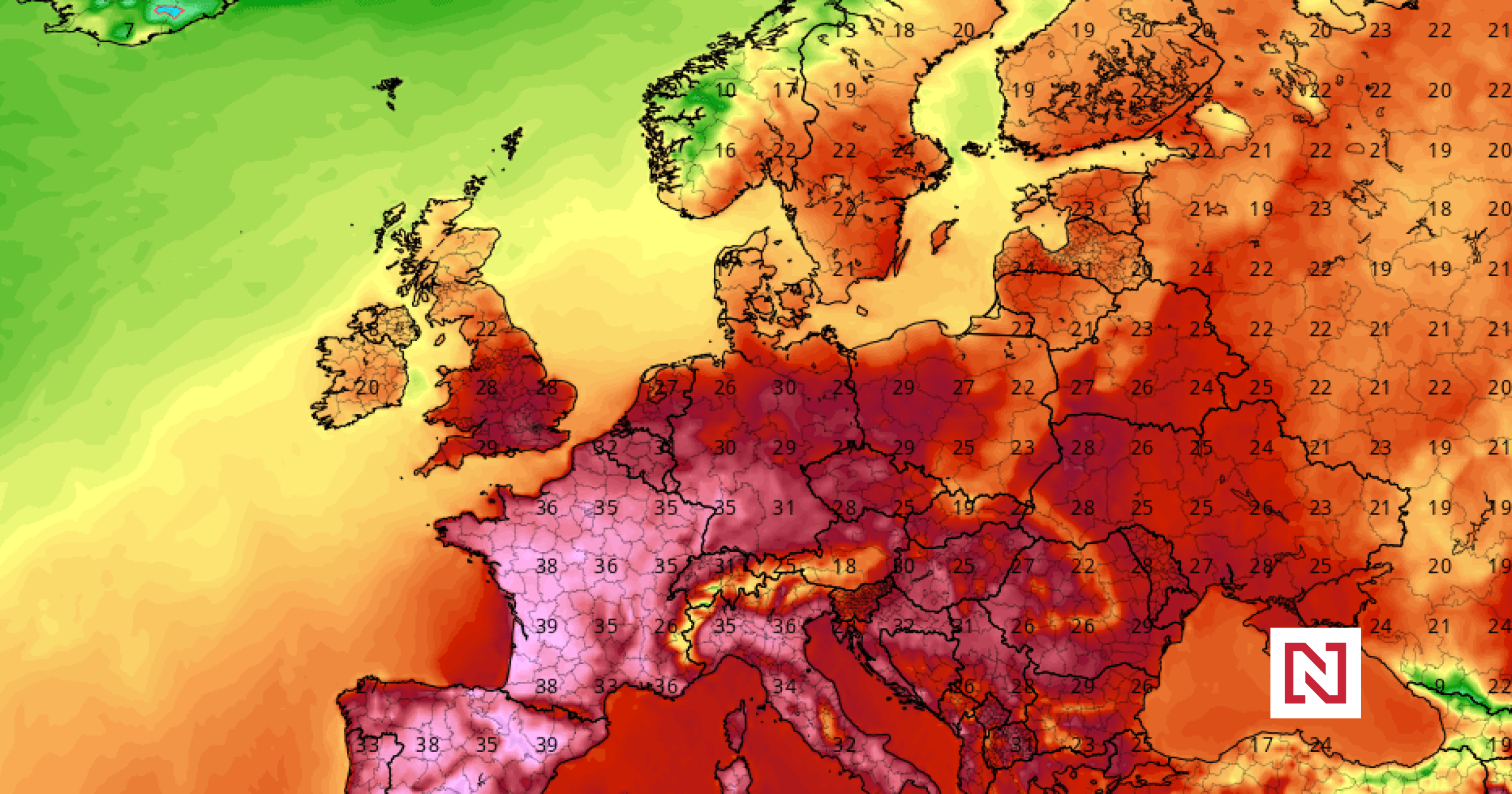 U nás 33, v jihozápadní Evropě ale až 41. Začíná už druhé letošní vedro, deset stupňů nad normálem