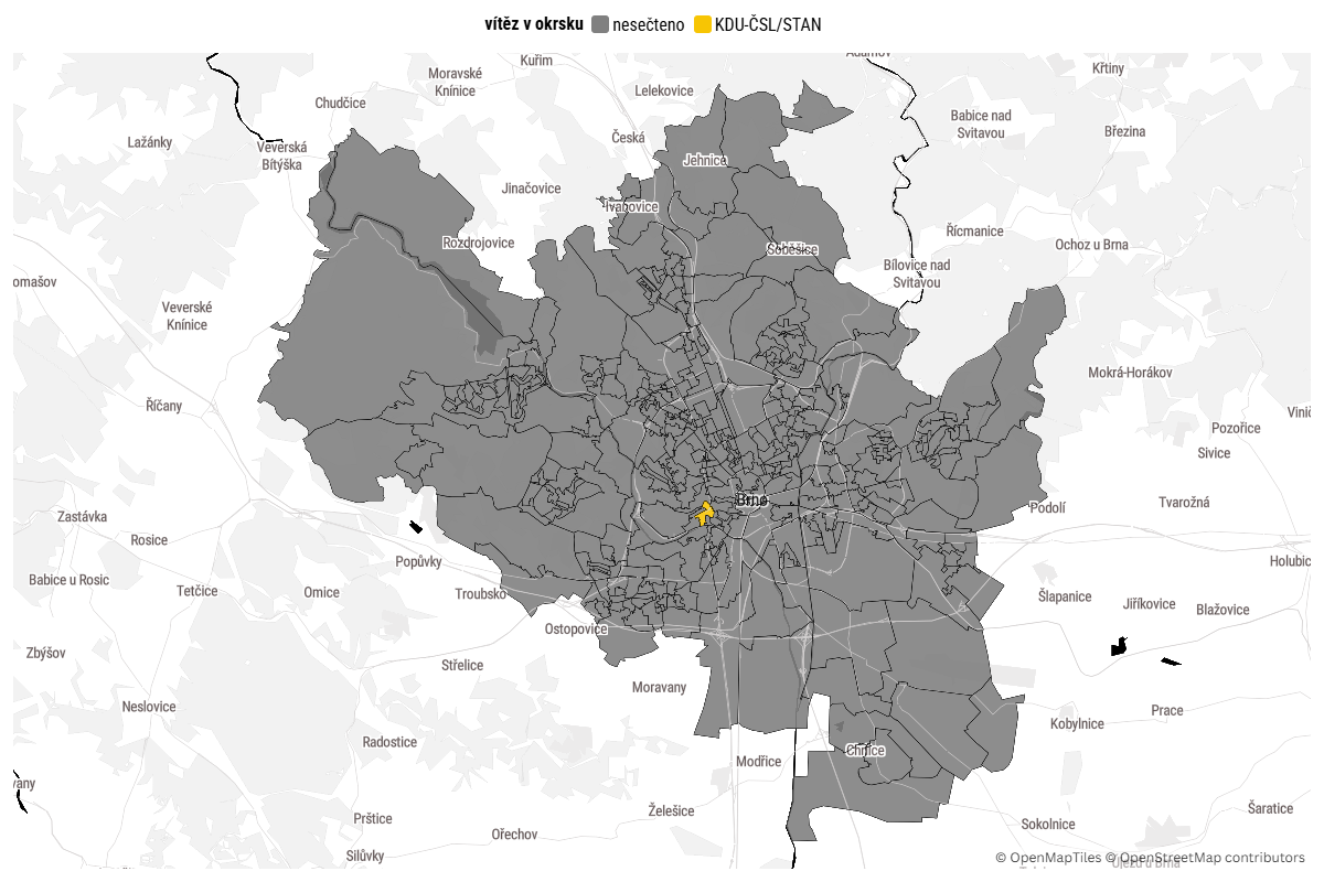 Kdo povládne Brnu? Sčítání hlasů na interaktivní mapě